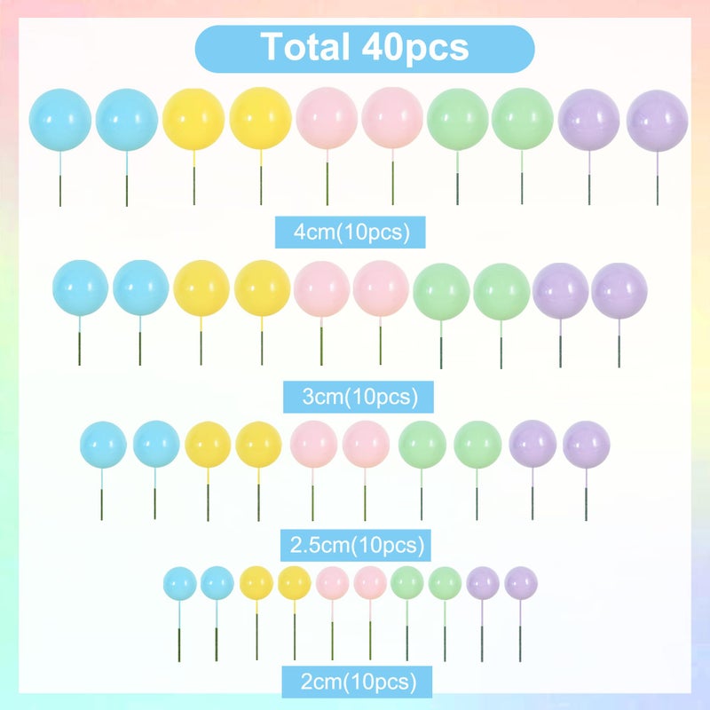 BEISHIDA 40 Pcs Foam Ball Cake Toppers with Sticks Mini Cake Decorations for Birthdays  Weddings  Baby Showers  DIY Baking Supplies  Anniversary Party (Pastel Color) - Image 2
