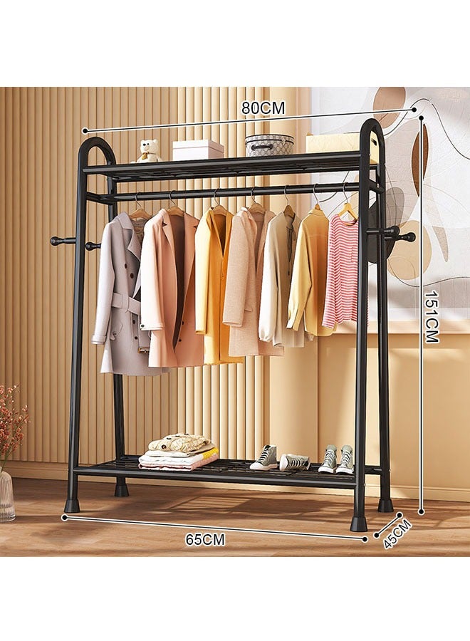 Household Clothes Racks, Bedroom Floor-To-Ceiling Small Coat Racks, Light Luxury Simple Clothes Racks, Dormitory Balcony Movable Hangers, Black Wrought Iron Clothes Storage Racks - Image 2
