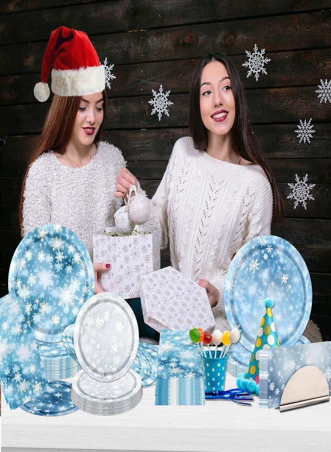 Bezkega Winter Party Plates and Napkins,Snowflake Party Supplies 60pcs Winter Wonderland Paper Plates and Napkins for Christmas Holiday Winter Party Supplies - Image 2