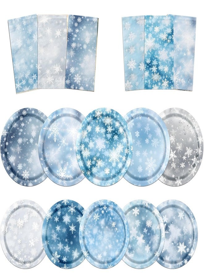 Bezkega Winter Party Plates and Napkins,Snowflake Party Supplies 60pcs Winter Wonderland Paper Plates and Napkins for Christmas Holiday Winter Party Supplies - Image 1