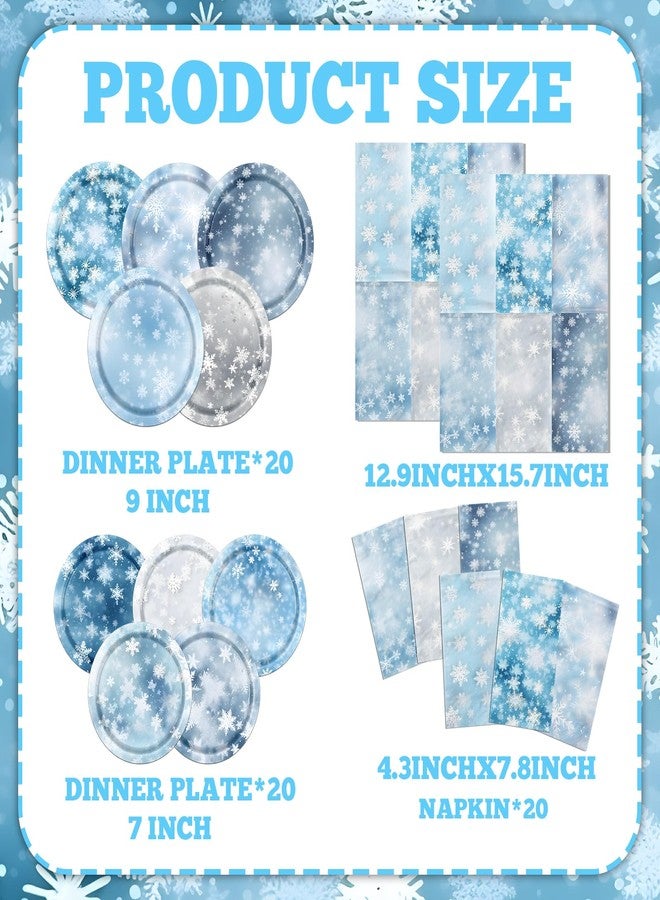 Bezkega Winter Party Plates and Napkins,Snowflake Party Supplies 60pcs Winter Wonderland Paper Plates and Napkins for Christmas Holiday Winter Party Supplies - Image 3