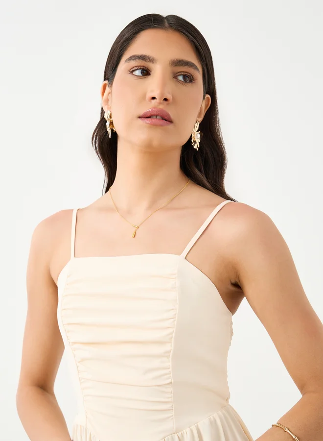 Take Two Take Two Solid Gathered Front Strappy Midi Dress