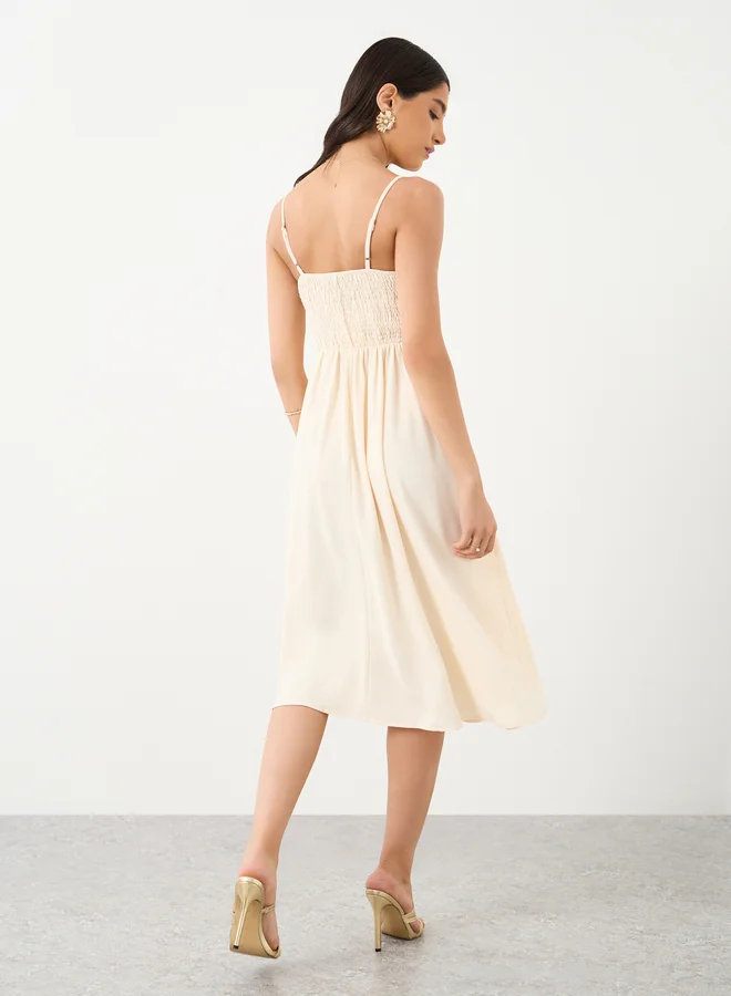 Take Two Take Two Solid Gathered Front Strappy Midi Dress
