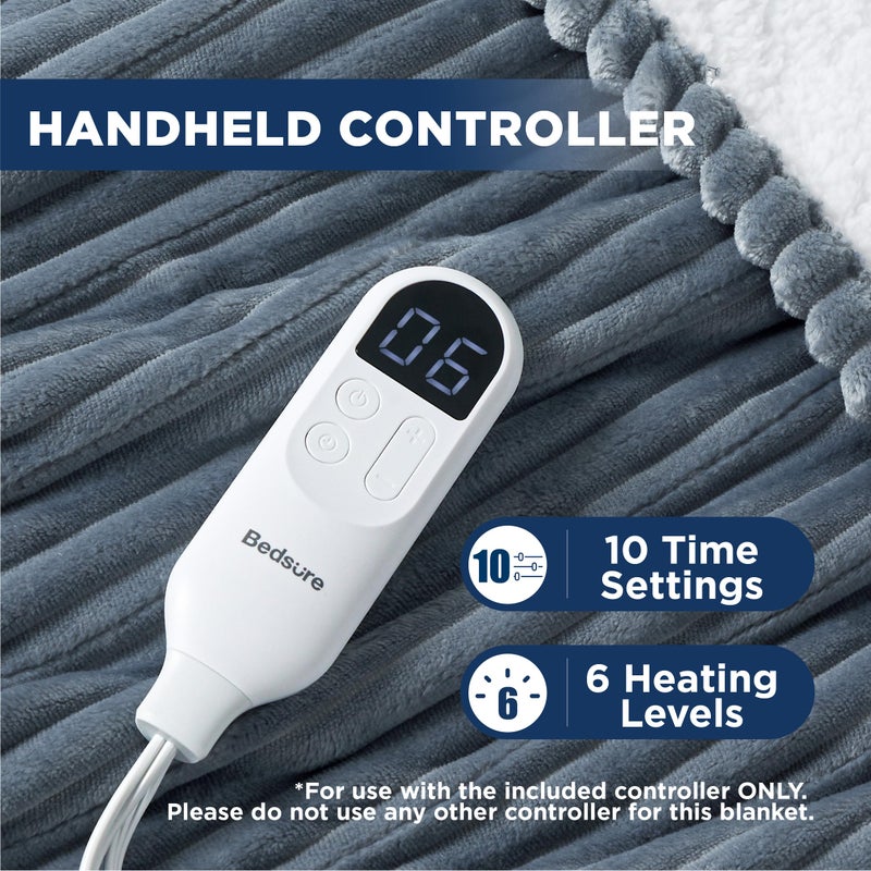 Bedsure بطانية كهربائية Bedsure GentleSoft بحجم كامل - بطانية فانيلا مدفأة ناعمة مع 6 مستويات حرارة، تسخين مع 10 إعدادات زمنية، مؤقت إيقاف تلقائي بعد 8 ساعات، هدايا للجدة (72x84 بوصة، رمادي) - Image 5