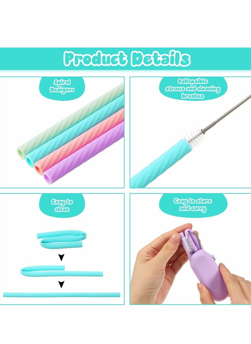 Excefore - Reusable Straws, 4 Set Silicone Straws with Case Foldable Portable Drinking Straw for Party Travel Cold or Hot Carry - Image 1