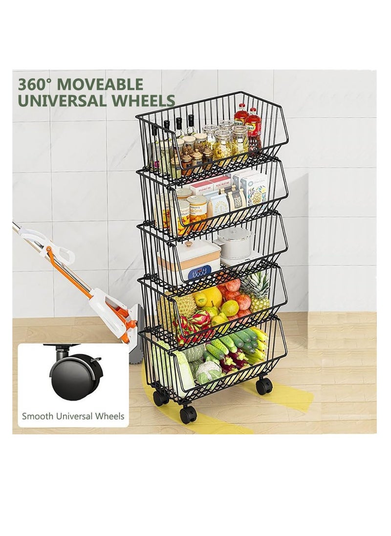 Generic - 5-layer kitchen storage rack kitchen fruit and vegetable storage basket multi-purpose storage rack snacks toys books tools kitchen fruits and vegetables (black) - Image 1