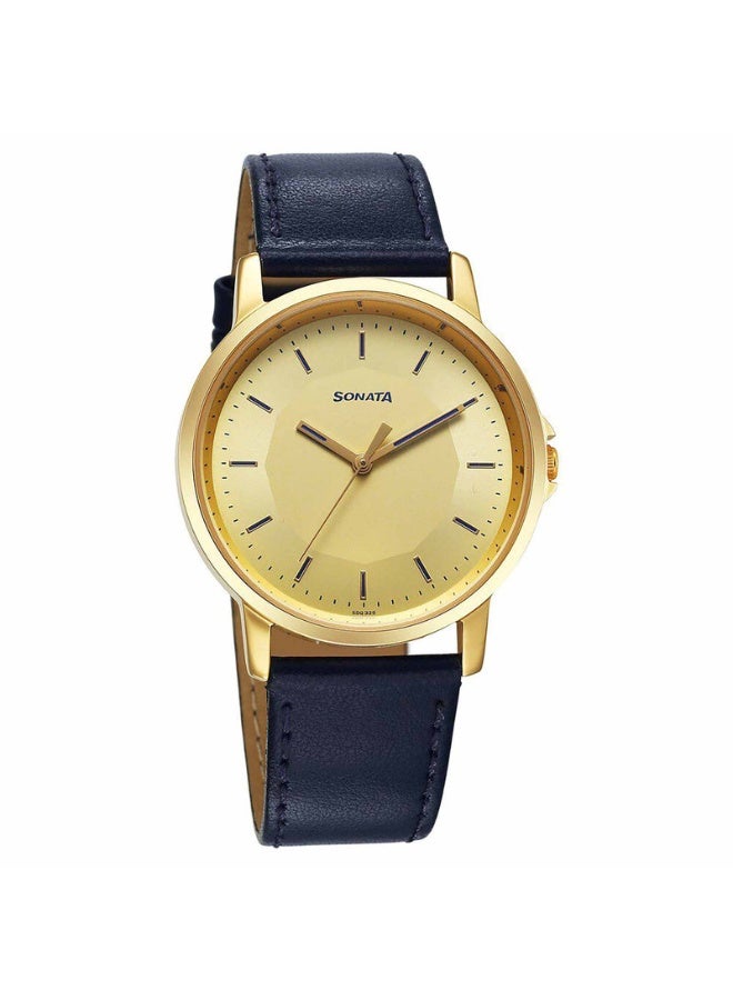 سوناتا Traditional Essentials Quartz Analog Champagne Dial Leather Strap Watch for Men - Image 1