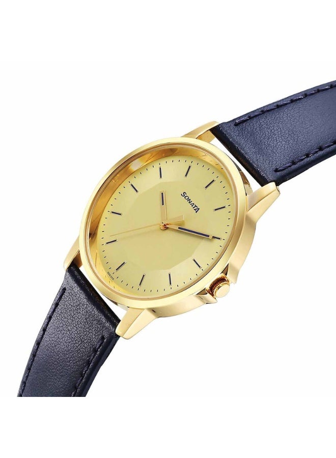 سوناتا Traditional Essentials Quartz Analog Champagne Dial Leather Strap Watch for Men - Image 3