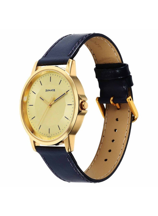 سوناتا Traditional Essentials Quartz Analog Champagne Dial Leather Strap Watch for Men - Image 2
