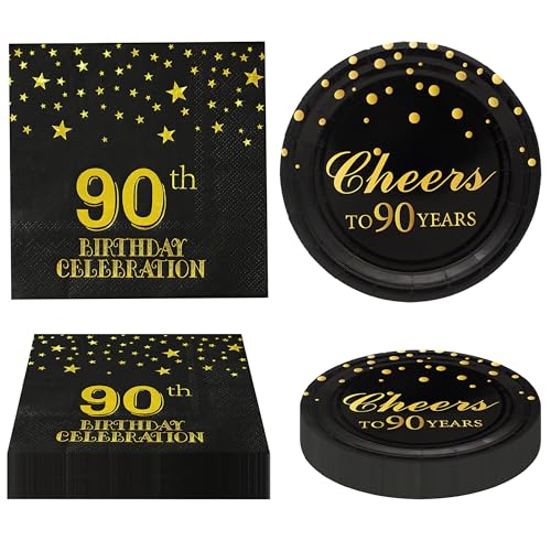 Pandecor 90th Birthday Party Plates and Napkins Party Supplies Set Serve up to 20 Guests 90 years old