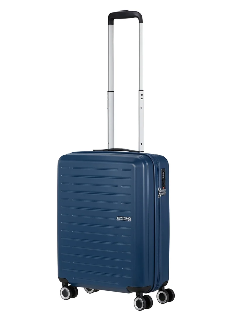 AMERICAN TOURISTER 55 cm / 20 inch Aerojoy Suitcase, Cabin Size 55 cm / 20 inch, 4 Wheels, Hard Top, ABS, Dark Blue|TSA Lock|Inner Mesh Zippered Divider|Cross Ribbons|Lightweight - 3 Years International Warranty  | Best Price UAE