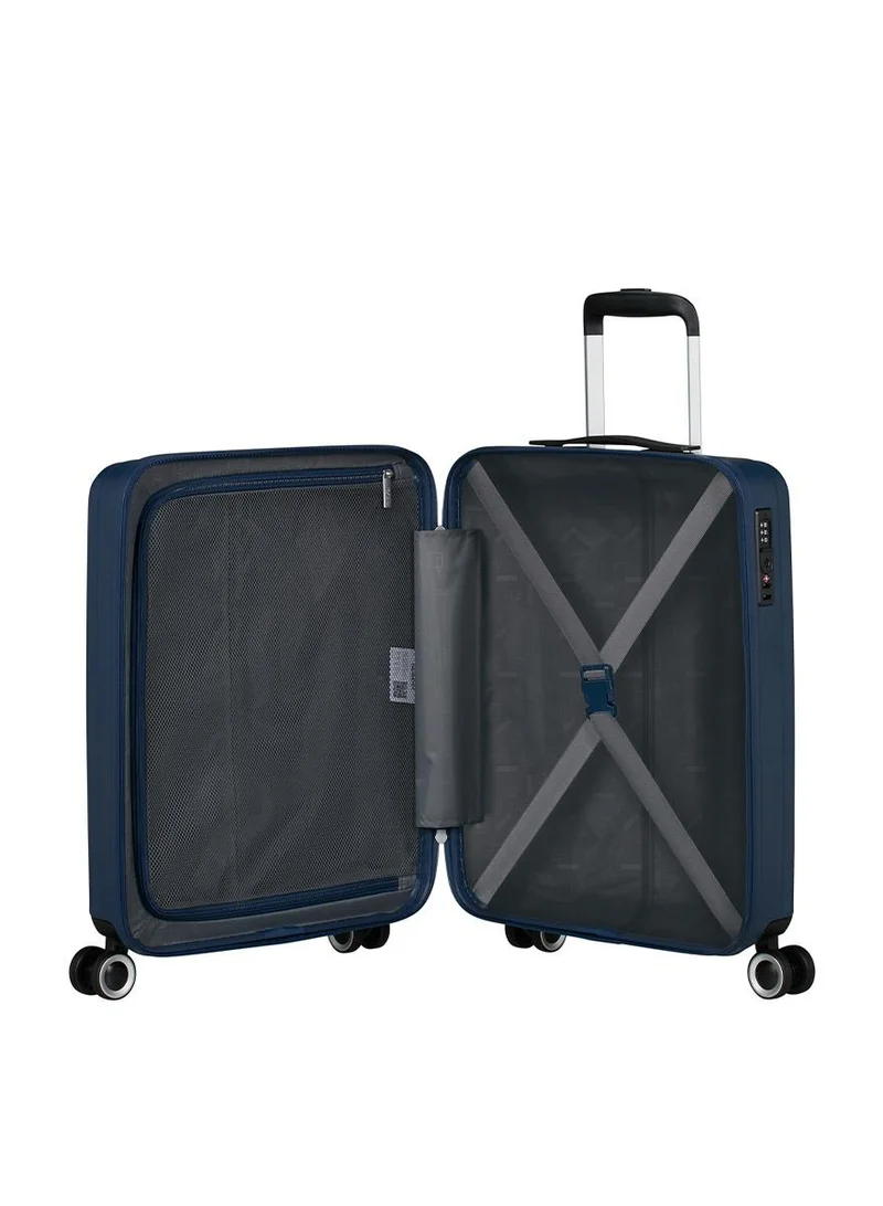 AMERICAN TOURISTER 55 cm / 20 inch Aerojoy Suitcase, Cabin Size 55 cm / 20 inch, 4 Wheels, Hard Top, ABS, Dark Blue|TSA Lock|Inner Mesh Zippered Divider|Cross Ribbons|Lightweight - 3 Years International Warranty  | Best Price UAE