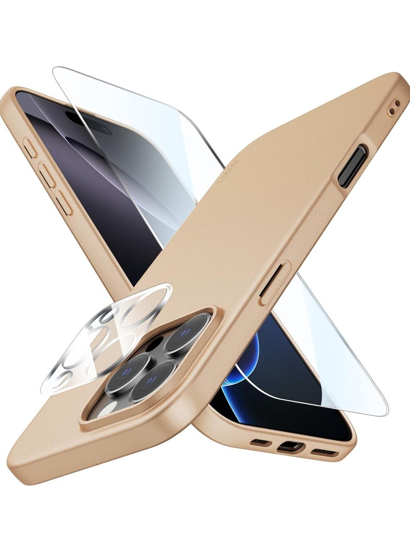 iPhone 16 Pro Ultra-Thin Matte Case with Camera & Screen Protectors - Shockproof & Scratch-Resistant in Gold - Image 1