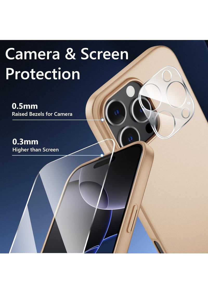 iPhone 16 Pro Ultra-Thin Matte Case with Camera & Screen Protectors - Shockproof & Scratch-Resistant in Gold - Image 3