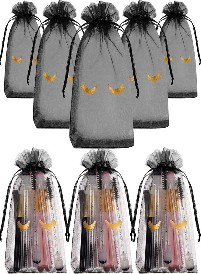 Reginary 100 Pcs Eyelash Aftercare Bags Eye Lash Print Makeup Bags Empty Beauty Gift Women Drawstring Cosmetic Organza Pouch for Makeup Jewelry Supplies(4 x 6 Inch,Black Plus Golden) - Image 1