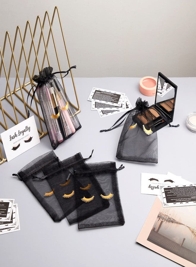 Reginary 100 Pcs Eyelash Aftercare Bags Eye Lash Print Makeup Bags Empty Beauty Gift Women Drawstring Cosmetic Organza Pouch for Makeup Jewelry Supplies(4 x 6 Inch,Black Plus Golden) - Image 5