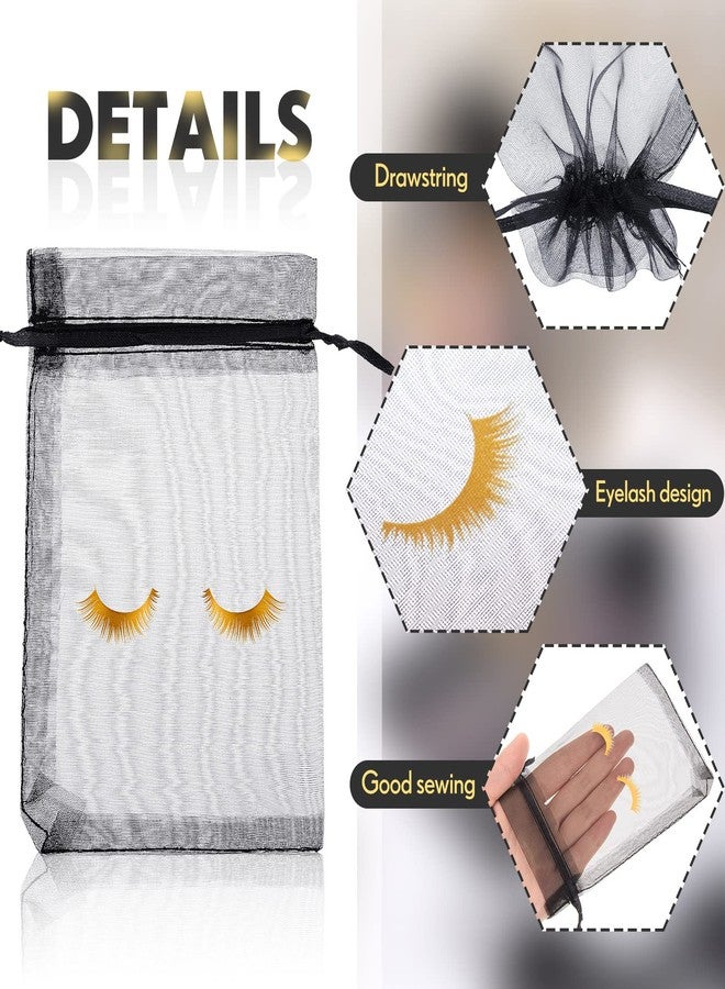 Reginary 100 Pcs Eyelash Aftercare Bags Eye Lash Print Makeup Bags Empty Beauty Gift Women Drawstring Cosmetic Organza Pouch for Makeup Jewelry Supplies(4 x 6 Inch,Black Plus Golden) - Image 3