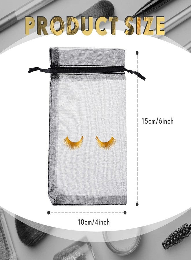 Reginary 100 Pcs Eyelash Aftercare Bags Eye Lash Print Makeup Bags Empty Beauty Gift Women Drawstring Cosmetic Organza Pouch for Makeup Jewelry Supplies(4 x 6 Inch,Black Plus Golden) - Image 2
