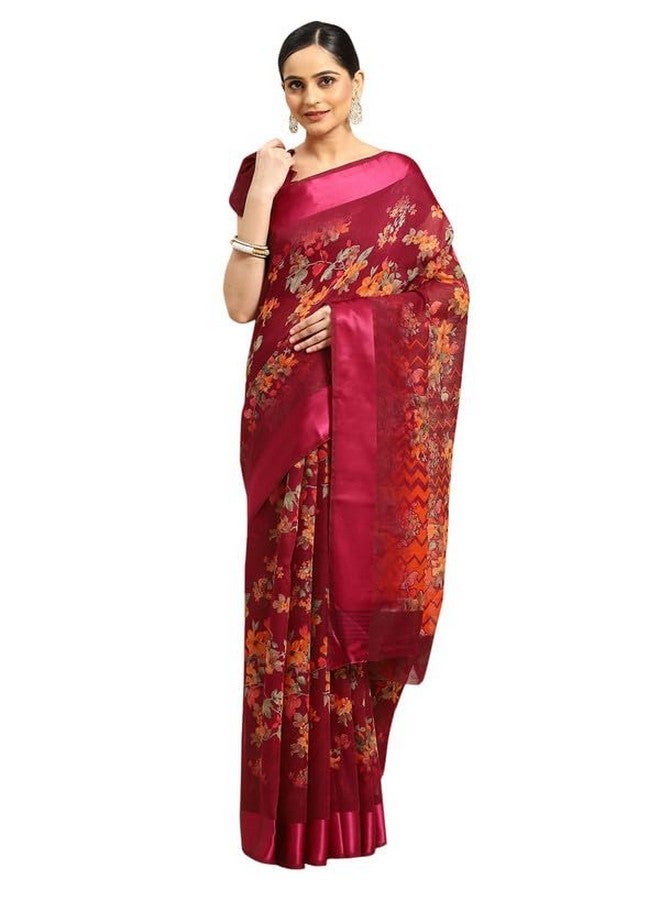 Vaamsi Women's Cotton Blend Floral Printed Traditional Saree With Blouse Piece (VSAR1627A_Maroon) - Image 1