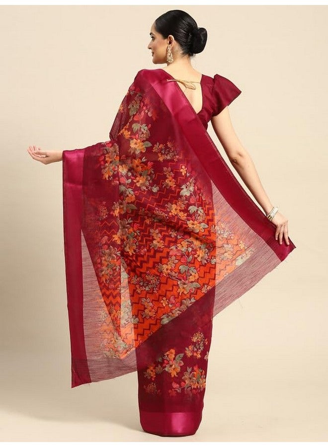 Vaamsi Women's Cotton Blend Floral Printed Traditional Saree With Blouse Piece (VSAR1627A_Maroon) - Image 2
