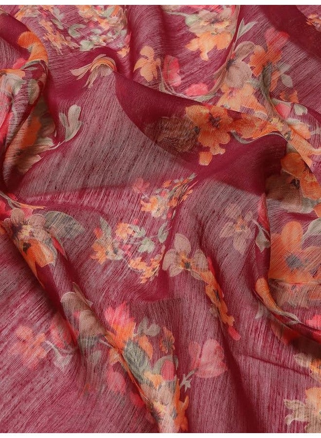 Vaamsi Women's Cotton Blend Floral Printed Traditional Saree With Blouse Piece (VSAR1627A_Maroon) - Image 5