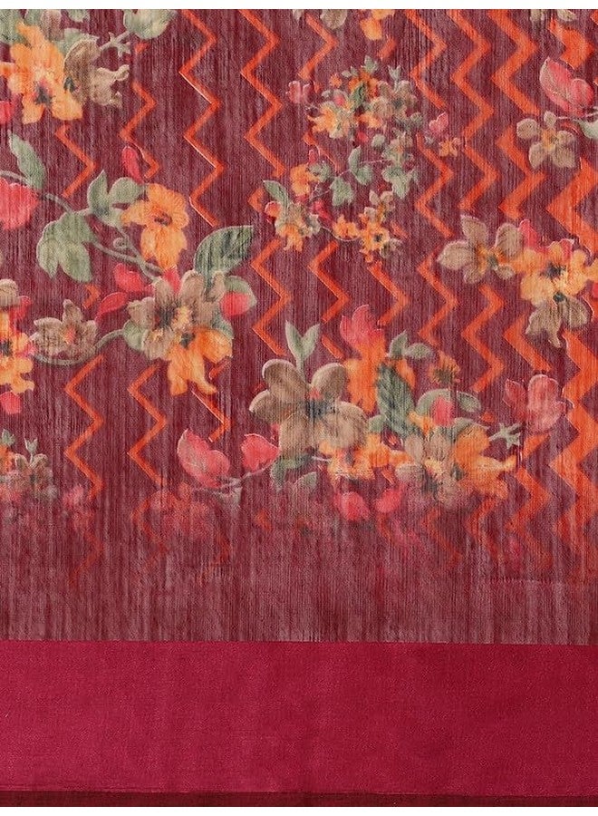 Vaamsi Women's Cotton Blend Floral Printed Traditional Saree With Blouse Piece (VSAR1627A_Maroon) - Image 4