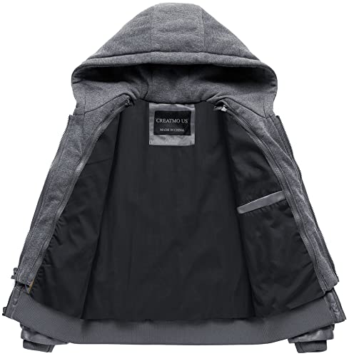 CREATMO US Men's Faux Leather Jacket Winter Jackets with Removable Hood Grey Moderate L - Image 2