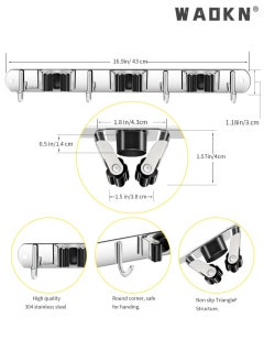 WAOKN Sturdy Mop and Broom Holder Wall Mount Stainless Steel Wall Mount Broom Hanger Heavy Duty Tool Organizer with 3 Shelves 4 Hooks for Kitchen Bathroom Garden Closet Office  - Image 4