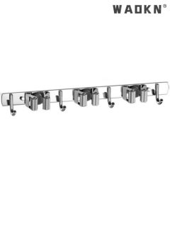 WAOKN Sturdy Mop and Broom Holder Wall Mount Stainless Steel Wall Mount Broom Hanger Heavy Duty Tool Organizer with 3 Shelves 4 Hooks for Kitchen Bathroom Garden Closet Office  - Image 1