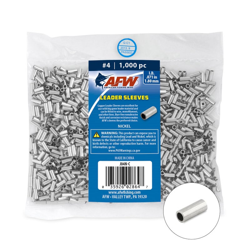 AFW American Fishing Wire Single Barrel Crimp Sleeves, Size #4/.071", Nickel, 1,000 pc - Image 1