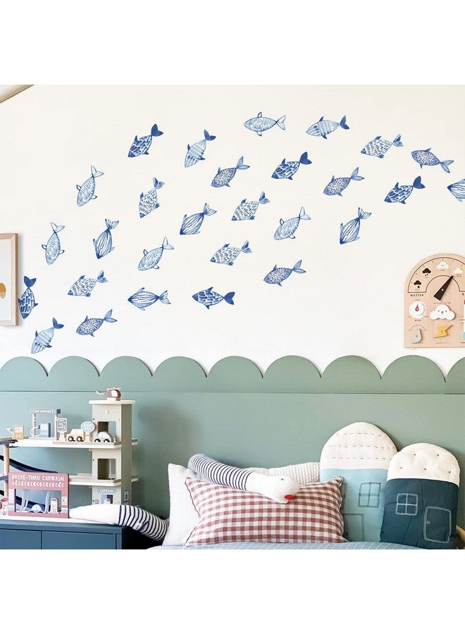 astrkiz Under The Sea Wall Decals Peel and Stick, Vinyl Ocean Fish Wall Stickers for Kids Bedroom Playroom Decals, Wall Art Sticker Decor for Nursery Classroom Bathroom, Blue Fish - Image 1