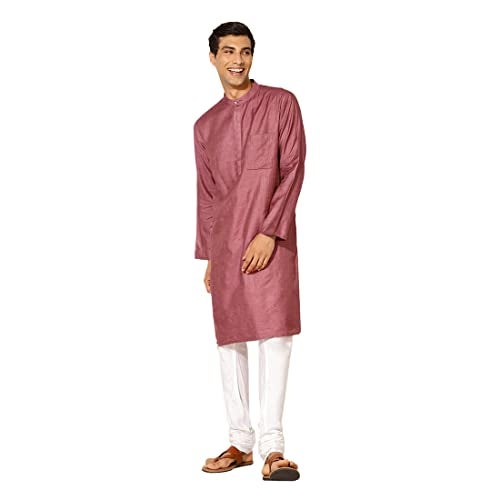 Fabindia Men Silk Blend Striped Long Kurta Pink_L - Image 1