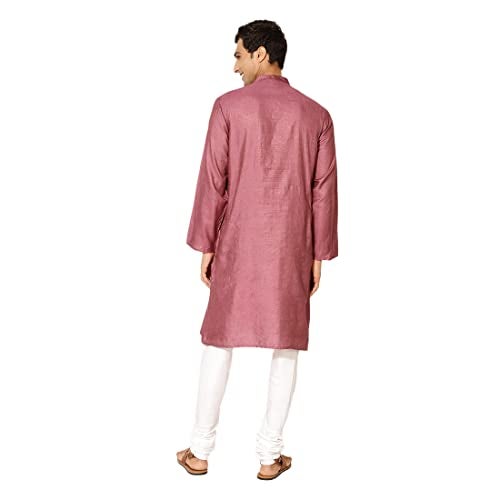 Fabindia Men Silk Blend Striped Long Kurta Pink_L - Image 3