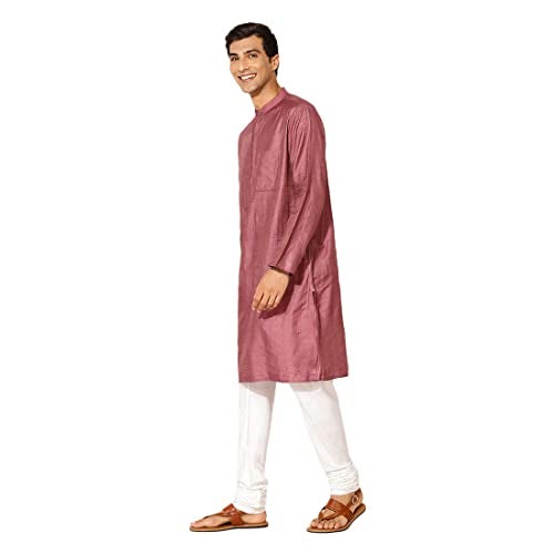 Fabindia Men Silk Blend Striped Long Kurta Pink_L - Image 2