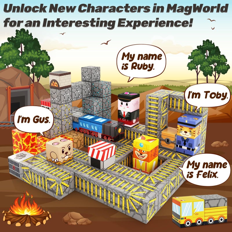 Coodoo كتل مغناطيسية - مجموعة مسار قطار منجم المغناطيس ، كتل بناء مغناطيسية لألعاب الأطفال ، ألعاب STEM الحسية الخارجية للأطفال من 3 سنوات فما فوق ، ألعاب للأطفال من 4-6 6-8 5-7 - Image 3