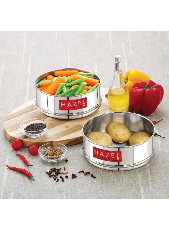 HAZEL Cooker Container Vessel Set for 3 Litre Cooker | Glossy Finish Utensil Set Stainless Steel Dabba, Stackable Cooker Separator, Set of 2 - Image 4