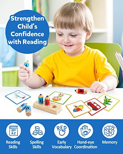 Coogam Wooden Short Vowel Spelling Games, Learn to Spell CVC Sight Words Educational Flashcards Fine Motor Montessori Alphabet Toy Gift for Kids 3 4 5 Years Old - Image 4