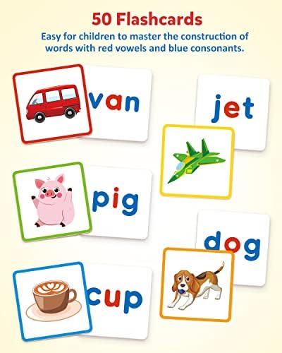 Coogam Wooden Short Vowel Spelling Games, Learn to Spell CVC Sight Words Educational Flashcards Fine Motor Montessori Alphabet Toy Gift for Kids 3 4 5 Years Old - Image 5