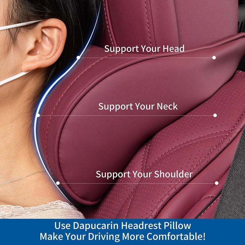 Dapucarin Car Headrest Memory Foam Neck Pillow - Red (2PC) - Image 2