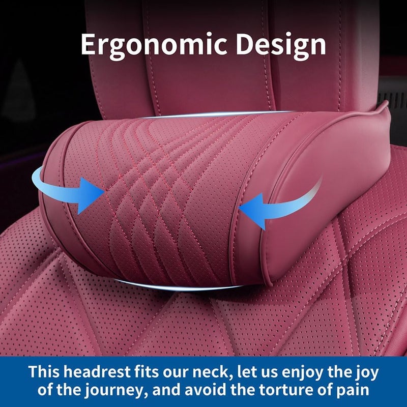 Dapucarin Car Headrest Memory Foam Neck Pillow - Red (2PC) - Image 3