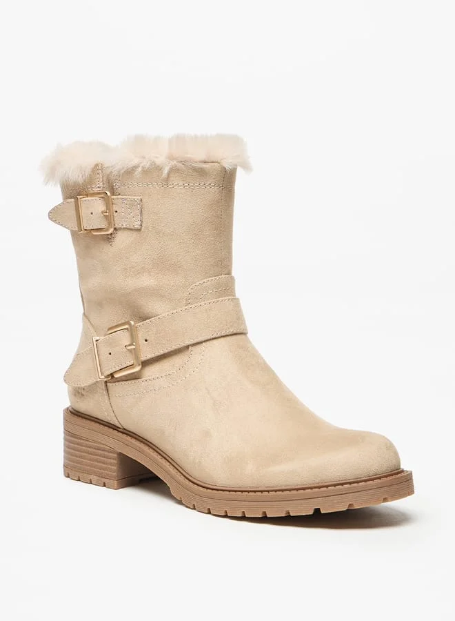 لي كوبر Women's Solid High Shaft Boots with Faux Fur Detail