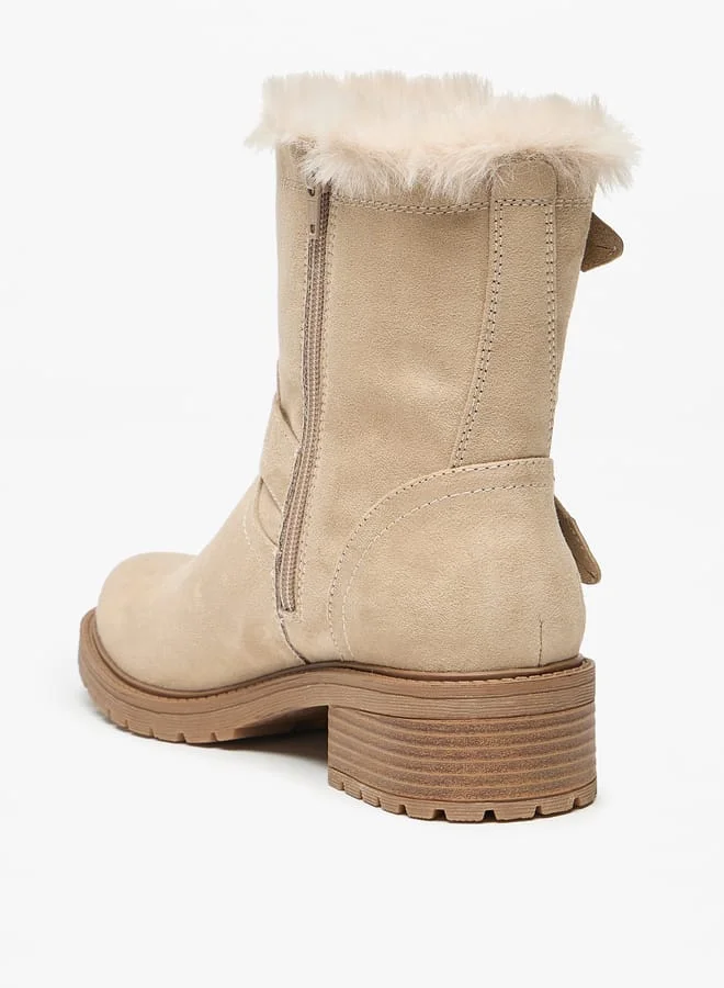 لي كوبر Women's Solid High Shaft Boots with Faux Fur Detail