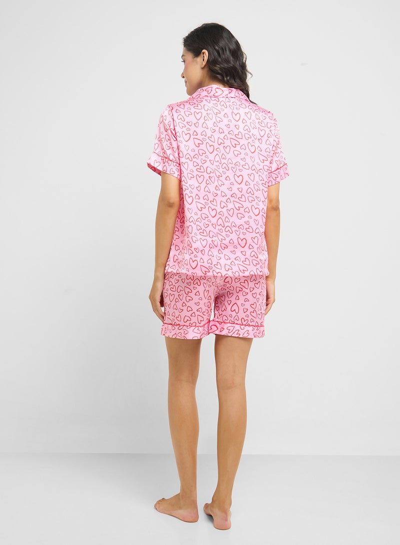 Ginger Cotton Heart Print Shirt & Short Pj Set  - Image 2