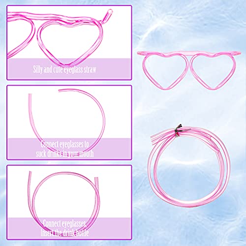 Gelme Nutri 8PCS Silly Straw Glasses, Reusable Fun Loop Drinking Straw Eye Glasses, Novelty Eyeglasses Straw for Party Annual Meeting Parties Birthday (4 Colors Heart) - Image 3