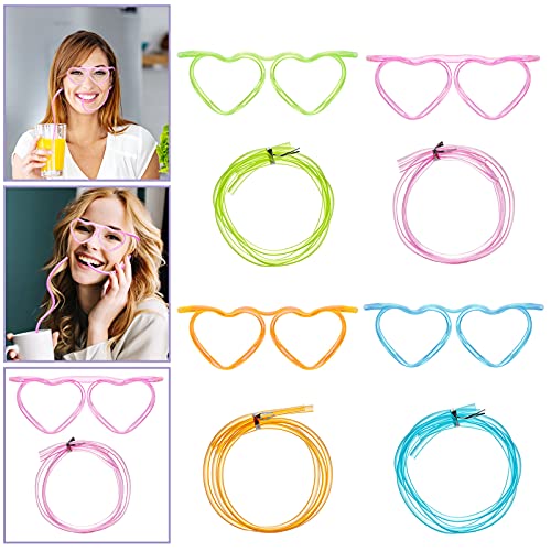 Gelme Nutri 8PCS Silly Straw Glasses, Reusable Fun Loop Drinking Straw Eye Glasses, Novelty Eyeglasses Straw for Party Annual Meeting Parties Birthday (4 Colors Heart) - Image 5