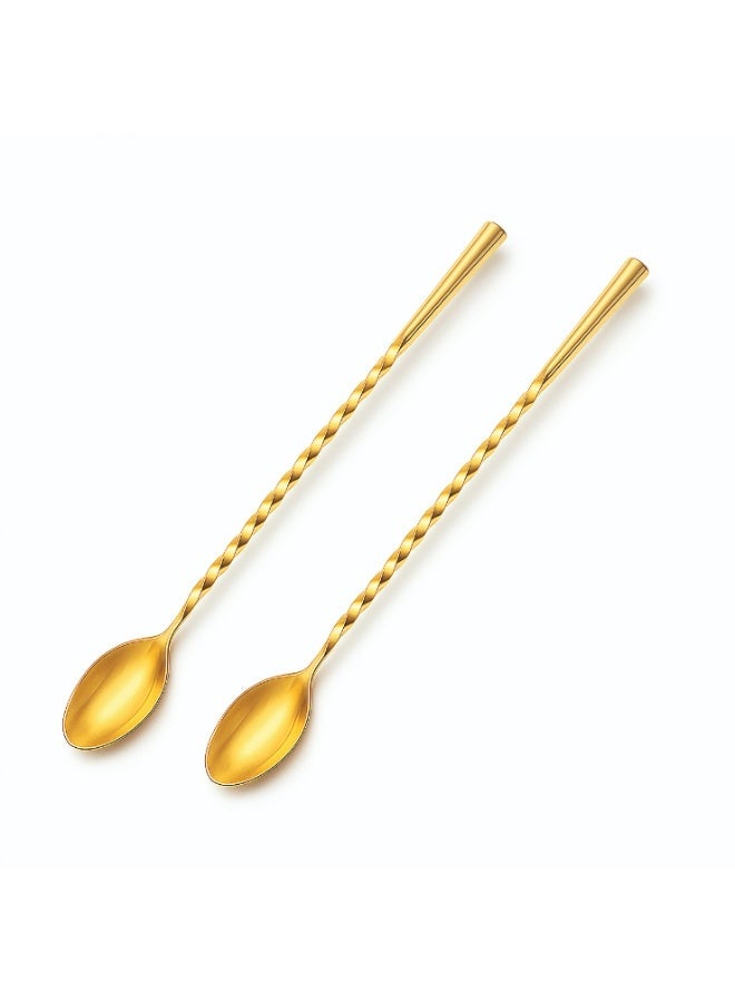 Noon East 2 Piece Stainless Steel Bartender Mixing Spoon Cocktail Gold Stirrer - Spiral Pattern Bar Spoon Stirring - Spoon with Long Handle - Image 1