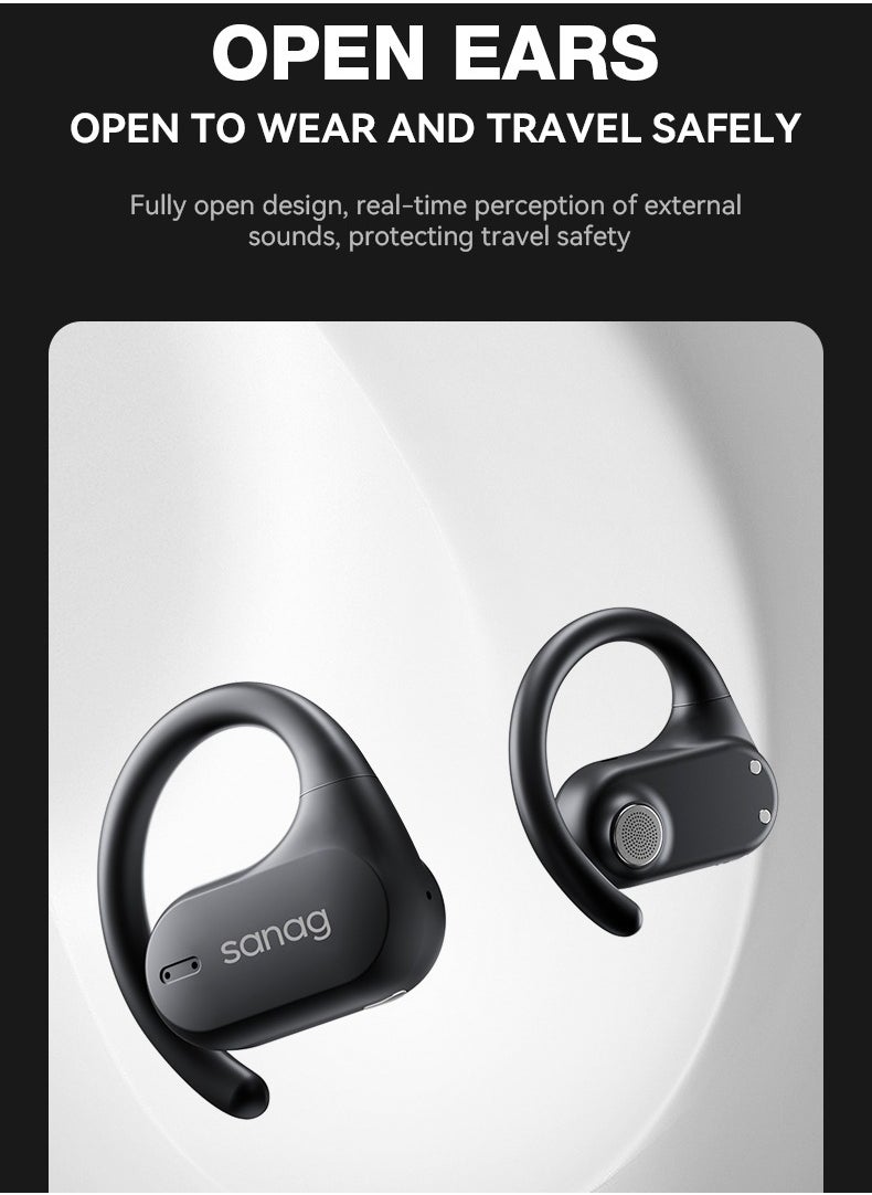 sanag Z7 Wireless Earbuds, Secure Fit And Ipx5 Waterproof Open Ear Headphones, Stylish And Durable Earphones With 60h Long Battery Life Compatible With Mobile Phone, Tablet, Laptop, ( Black Color)  - Image 5
