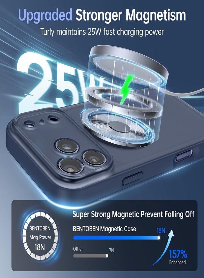 بنتوبين جراب BENTOBEN المغناطيسي لهاتف iPhone 17 Pro Max 2025 [متوافق مع Magsafe] [يغطي الكاميرا بالكامل] جراب هاتف شفاف غير لامع لهاتف iPhone 17 Pro Max، نحيف، مقاوم للصدمات، مناسب للرجال والنساء، لون أزرق داكن - Image 3