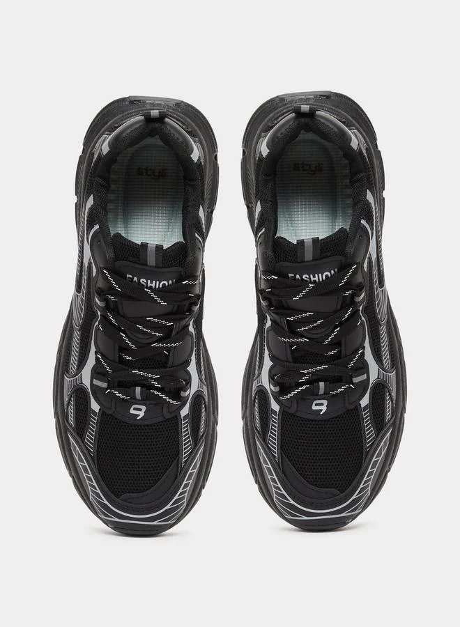Styli Metallic Graphic Chunky Sole Lace Up Sneaker