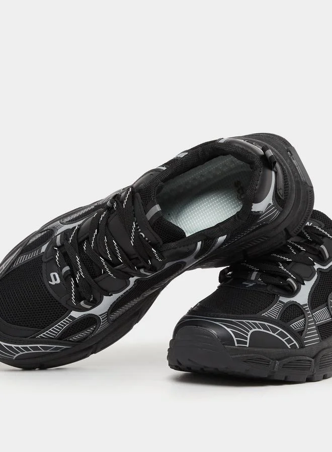 Styli Black Metallic Graphic Chunky Sole Lace Up Sneaker for Men | Best Price UAE